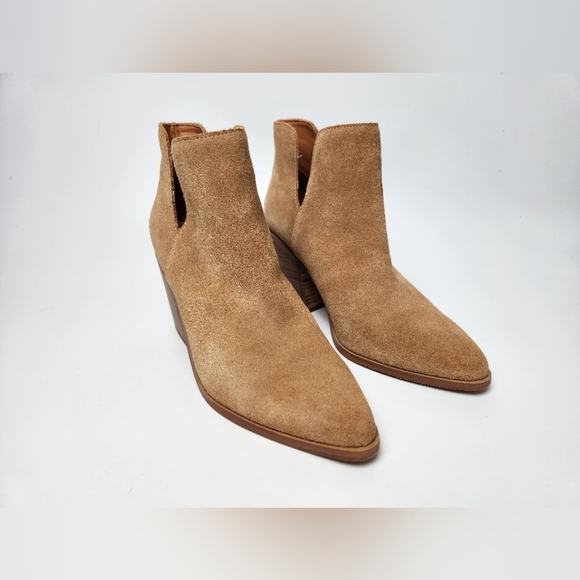 Lisa Vicky Tan Suede Slip On Western Ankle Heeled Boots Womens Size 8 Nordstrom - Picture 4 of 8